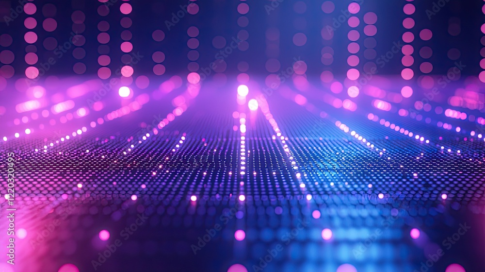 Aufkleber Discover a stunning abstract digital background featuring glowing dots and lines that symbolize data connection and networking in a captivating blue gradient.