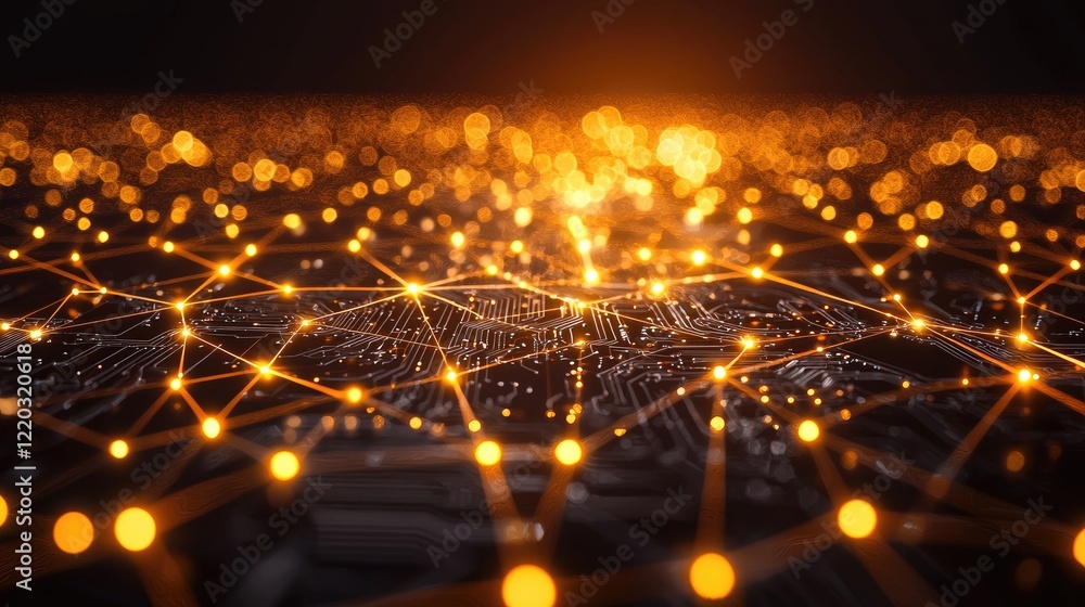 Poster This abstract technology background features intricate circuit board patterns with glowing elements, suitable for themes of innovation and digital connectivity in design