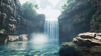This stunning waterfall showcases nature s beauty, with cascading water surrounded by cliffs and mist, inviting adventurous spirits for exploration and relaxation.