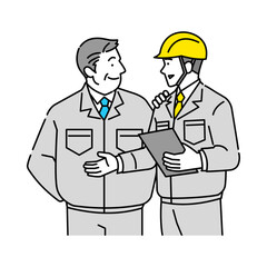 作業員の新入社員と上司が打ち合わせ