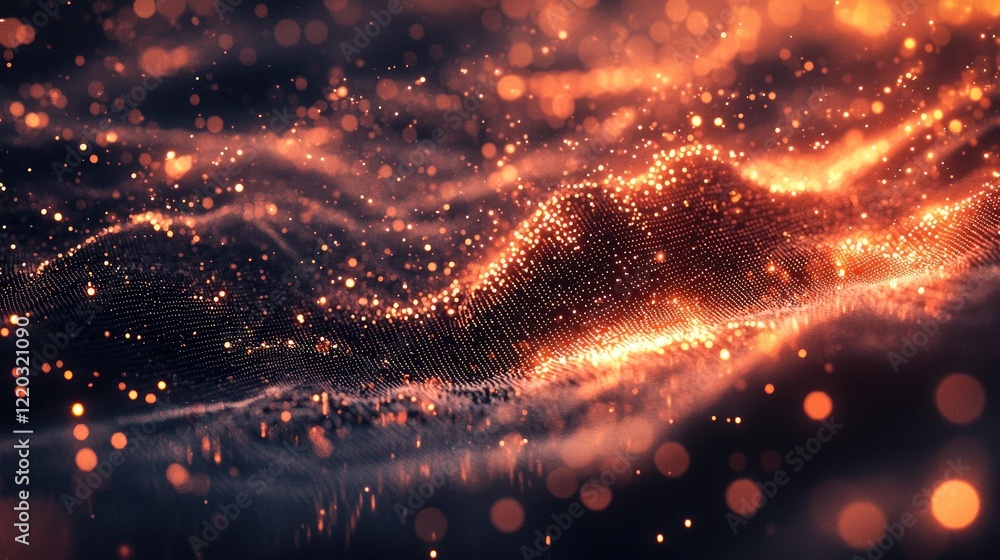Leinwandbilder explore a captivating abstract digital landscape with glowing light rays and data points, perfect fo