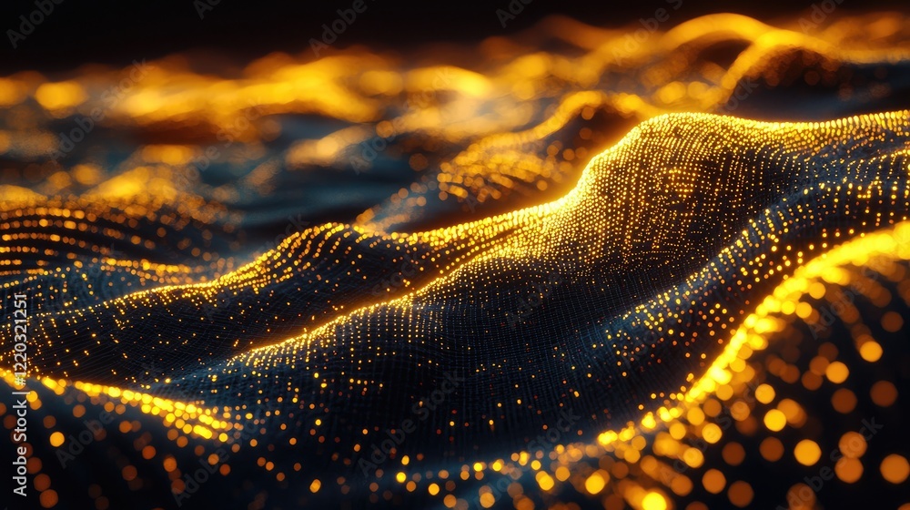 Aufkleber Explore a captivating abstract digital landscape with glowing light rays and data points, perfect for technology and innovation themes in your projects.