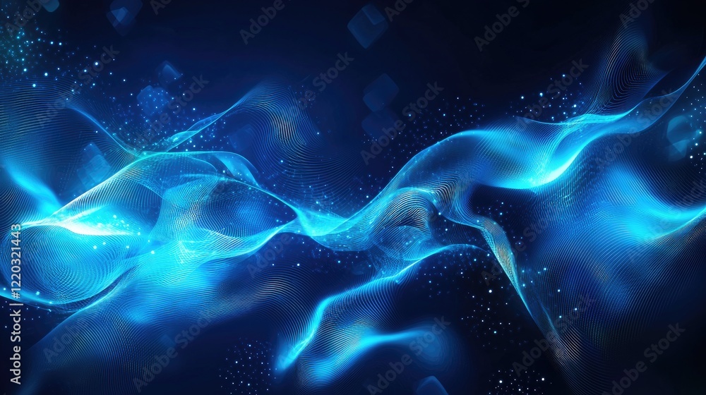 Aufkleber A captivating abstract background featuring hexagonal shapes and flowing lines illuminated by bright effects against a deep blue backdrop. Ideal for various digital proje