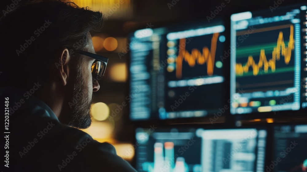 Aufkleber a cybersecurity expert analyzes complex systems on multiple screens.