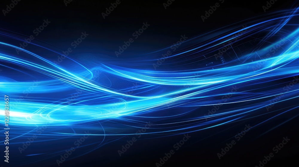 Poster this abstract technology background features vibrant neon blue lines and circuits, illustrating conc