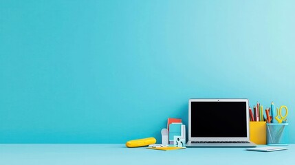 Organized Workspace with Laptop and Supplies