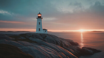 Magical Lighthouse Perched on Cliffs at Sunset