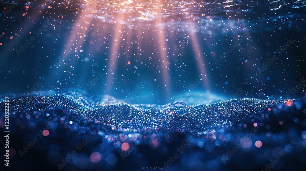 Leinwandbilder A stunning display of glowing blue light rays accompanied by sparkling particles sets a mystical tone. Perfect for abstract art and design projects needing a sense of dep