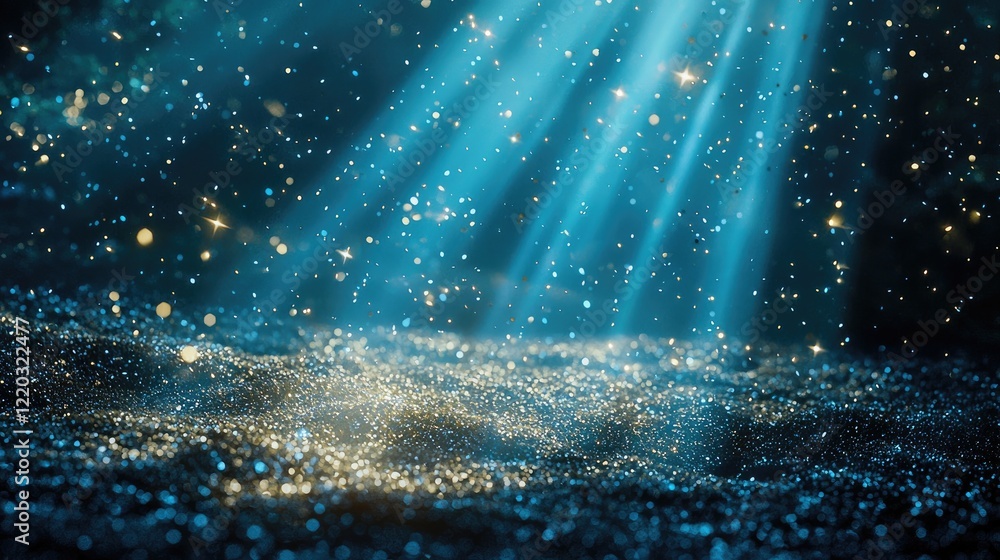 Poster a stunning display of glowing blue light rays accompanied by sparkling particles sets a mystical ton
