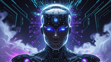 Futuristic AI Android with Glowing Eyes and Cyberpunk Aesthetic V1