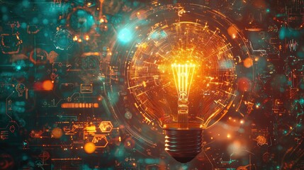 A captivating image featuring an illuminated light bulb surrounded by various creative symbols and images, encapsulating the essence of innovation and modern technology i