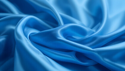 Obraz premium Smooth and Shiny Blue Silk Satin Fabric with Flowing Waves, High-Resolution 4K Close-Up for Luxury Fashion and Elegant Visual Projects.