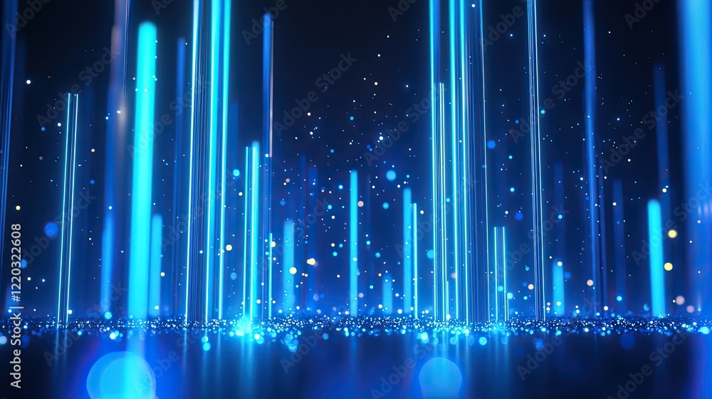 Poster a stunning display of glowing blue light rays accompanied by sparkling particles sets a mystical ton