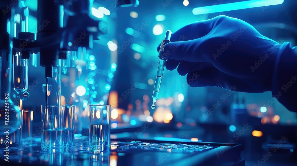 Poster a scientist s hand firmly holds a test tube, while a dropper releases a precise drop of liquid in a 