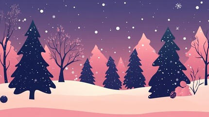 Naklejka premium Winter landscape with pine trees and snowfall