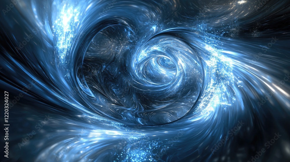 Poster This image features an abstract representation of digital data flow with light particles in a blue space, perfect for technology-themed projects, presentations, or digita