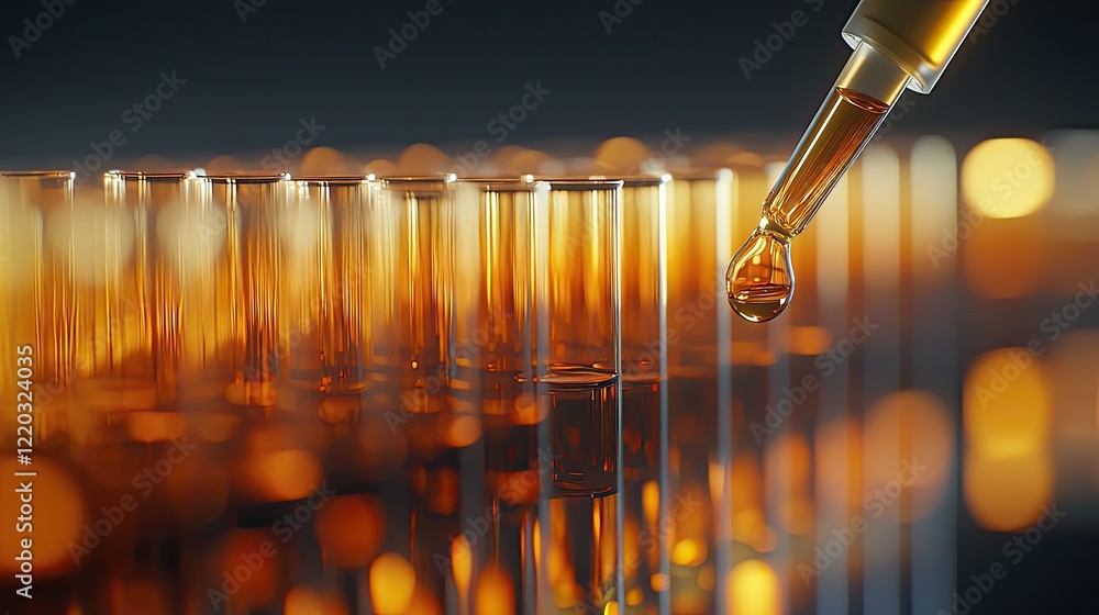 Aufkleber a captivating image showcasing a pipette dropping liquid into a row of glass test tubes, symbolizing