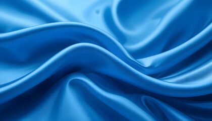 Obraz premium Smooth and Shiny Blue Silk Satin Fabric with Flowing Waves, High-Resolution 4K Close-Up for Luxury Fashion and Elegant Visual Projects.