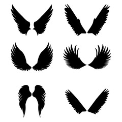 Set of black wings icons. Wings badges. Collection wings badges. Vector illustration.