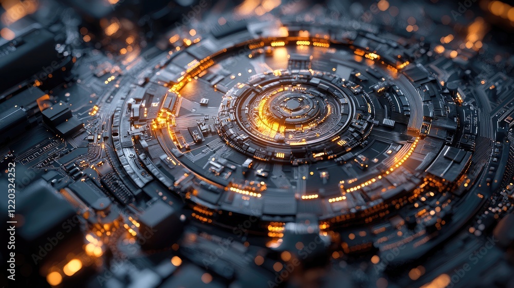 Poster A striking close-up image of a central processing unit surrounded by intricate circuitry, showcasing the essence of modern technology and innovation in computing systems.