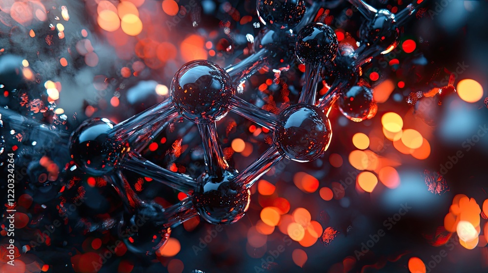 Leinwandbilder Explore a captivating digital representation showcasing DNA strands and molecular structures, combining science and technology in a visually stunning composition.