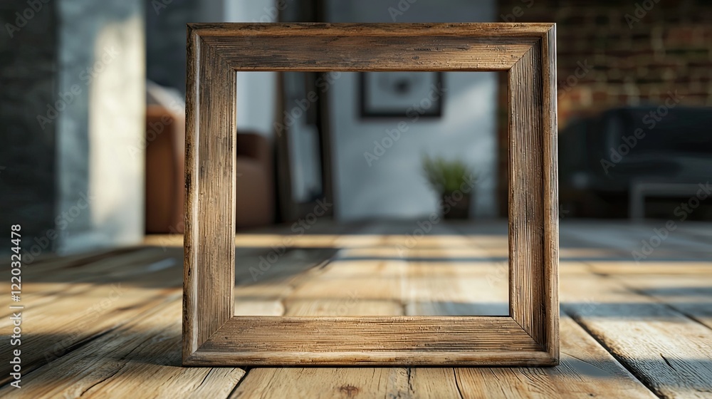 Leinwandbilder a simple rustic wooden frame designed to showcase your favorite photos or art. this empty frame is p