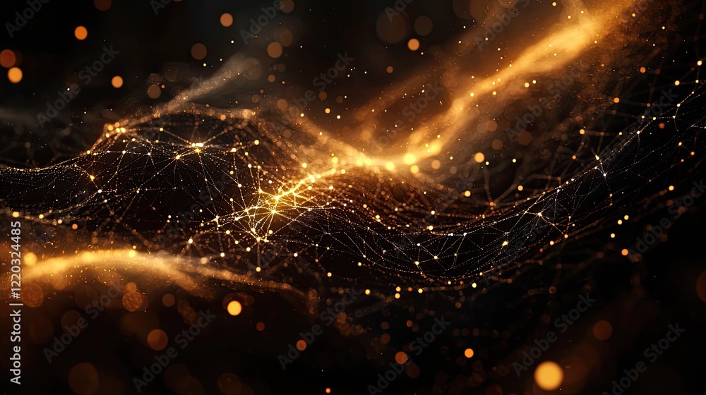 Leinwandbilder An abstract digital network visualization showcasing interconnected nodes and bright points against a dark background, symbolizing technology, data, and connectivity in m