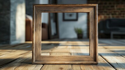 A simple rustic wooden frame designed to showcase your favorite photos or art. This empty frame is perfect for home decor and adding a personal touch to any room.