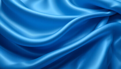 Obraz premium Smooth and Shiny Blue Silk Satin Fabric with Flowing Waves, High-Resolution 4K Close-Up for Luxury Fashion and Elegant Visual Projects.
