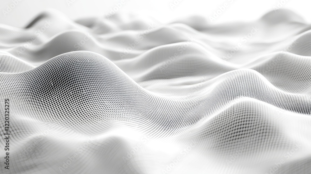 Aufkleber This abstract 3D wireframe visualization features undulating surfaces with connected grid points, creating a minimalist and elegant digital representation perfect for var