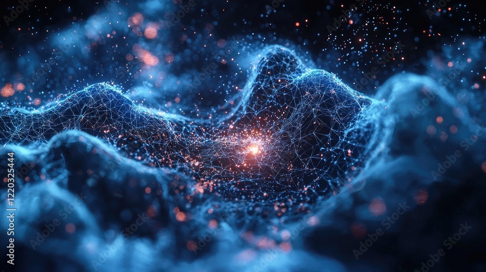 Aufkleber explore a stunning 3d visualization of a molecular structure with a glowing blue hue, illustrating a
