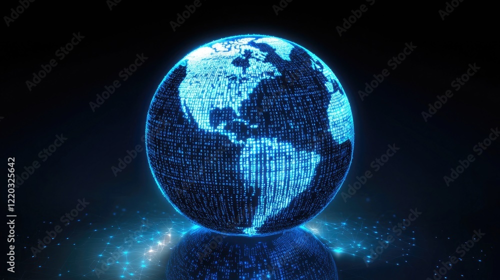 Aufkleber A stunning digital representation of a globe with binary code patterns and blue lighting on a dark background, perfect for themes of technology, innovation, and data visu