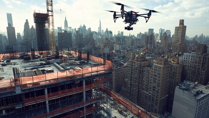 Drone Captures Aerial Footage of City Construction Sites and Skyscrapers