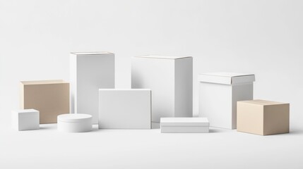 Fototapeta premium High-Resolution 3D Render of Empty Box Set for Packaging Mockups and Branding Designs