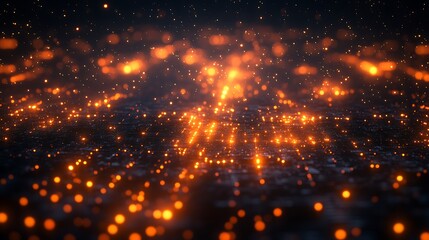 Glowing Embers Scattered Across Dark Surface