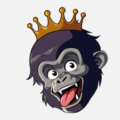 Funny funky monkey crown . Pop Art logo. Colorful design with soft background. Abstract vector illustration. Isolated black background for t-shirt, poster, clothing, merch, apparel, badge design