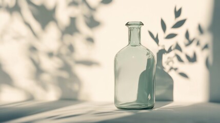 Obraz premium Glass Bottle Still Life with Leaf Shadows