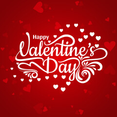 Valentine’s Day Love word hand drawn lettering and calligraphy with cute heart on red, white and pink background. Valentine's day template or background for Love and Valentine's day concept