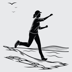 a-person-jogging-on-a-beach image silhouette vector art and illustration