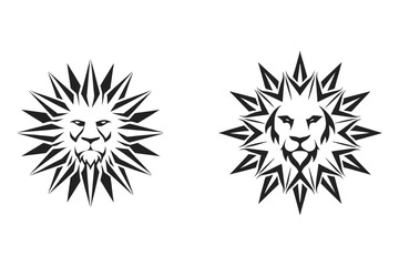 a logo of a lion’s head, with its mane forming geometric flame-like patterns