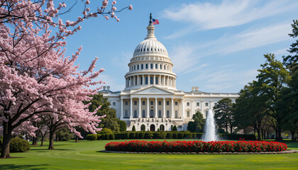 US Capitol Building Spring Blossoms Cherry Trees Washington DC