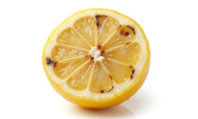 Freshly cut lemon half on white background