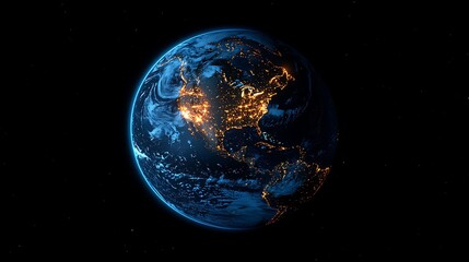 3D render of Earth with lights glowing in city