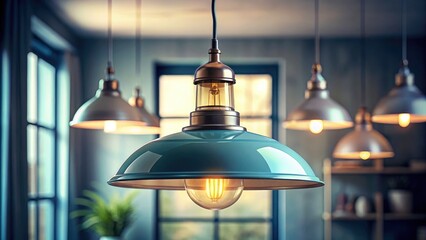 Obraz premium Vintage-inspired blue lamp with cord switch creates a dark, aesthetically pleasing ambiance.