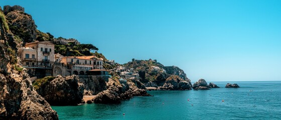 Stunning Coastal Town  Cliffs  Mediterranean Sea  Summer Vacation