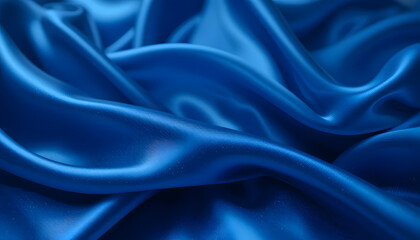 Obraz premium High-Resolution 4K Image of Blue Silk Satin Fabric with Gentle Waves, Perfect for Backgrounds, Branding, and Elegant Design Needs.