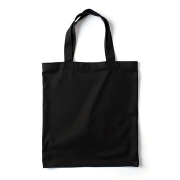 A plain black tote bag, perfect for shopping or everyday use.  Its simple design makes it versatile and adaptable to any style or occasion.  A classic, reusable option.