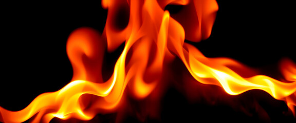 Fire flames on black background