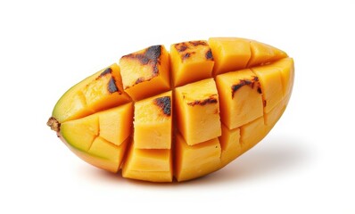 Freshly cut ripe mango on white background