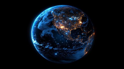 3D render of Earth with lights glowing in city